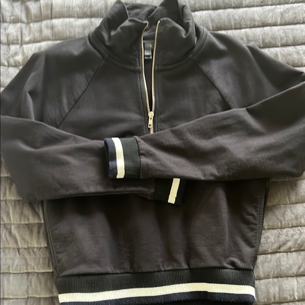 J. Crew Black Half-Zip Hoodie with White Trim